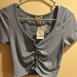 Bozzolo Light Blue Ribbed Crop Top